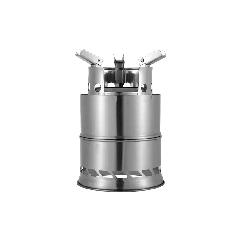 Outdoor Portable Round Wood Stove Charcoal Stove Solid Alcohol Stove Thickened Stainless Steel Picnic Stove, Large