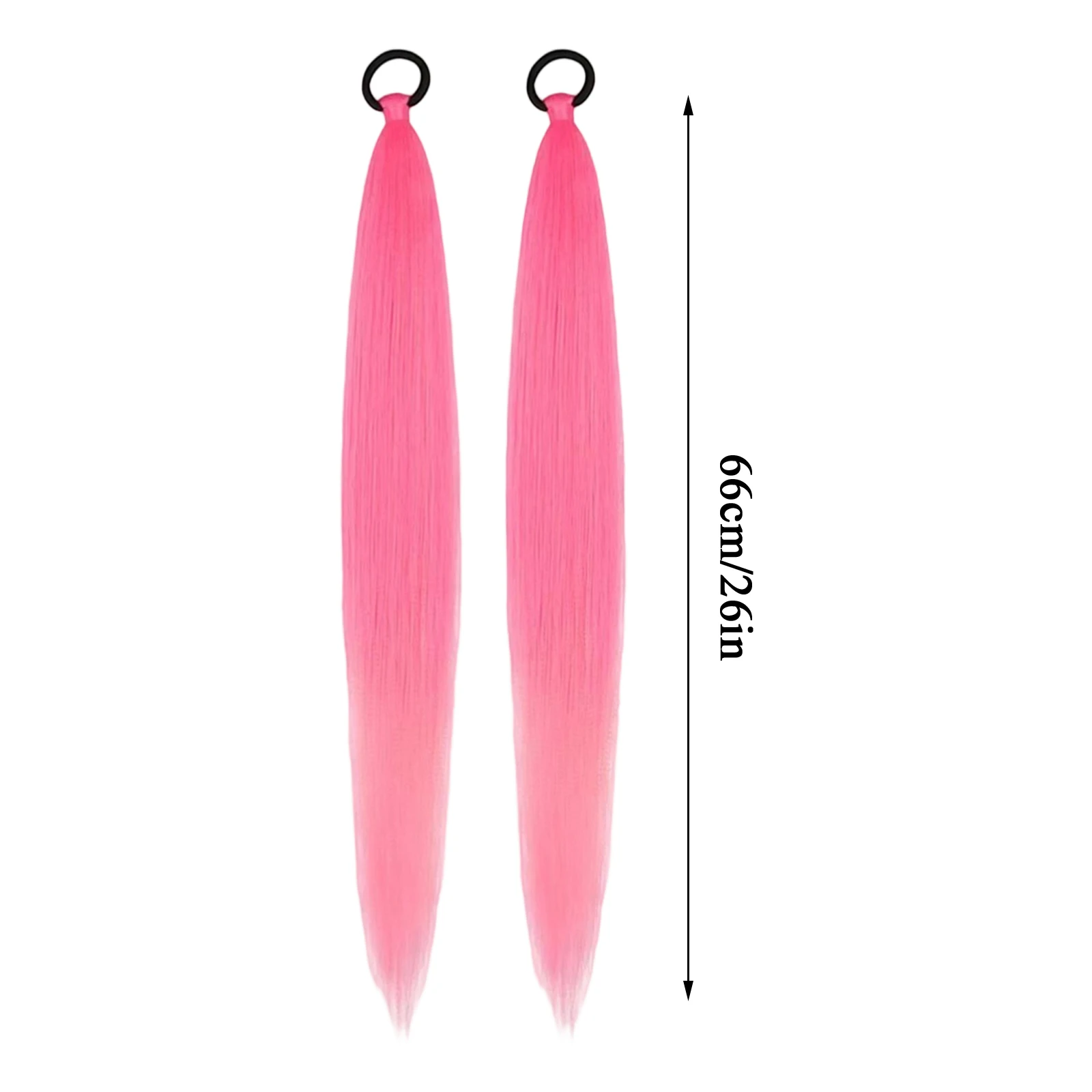 Queue de cheval synthétique droite avec attache de cheveux élastique, Extensions capillaires tressées colorées, accessoires pour femmes, 2 pièces