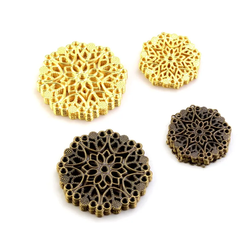 10/20/30/50pcs Flower Filigree crafts Hollow Embellishments Findings 35mm 48mm Jewelry Accessories Bronze Tone ornaments