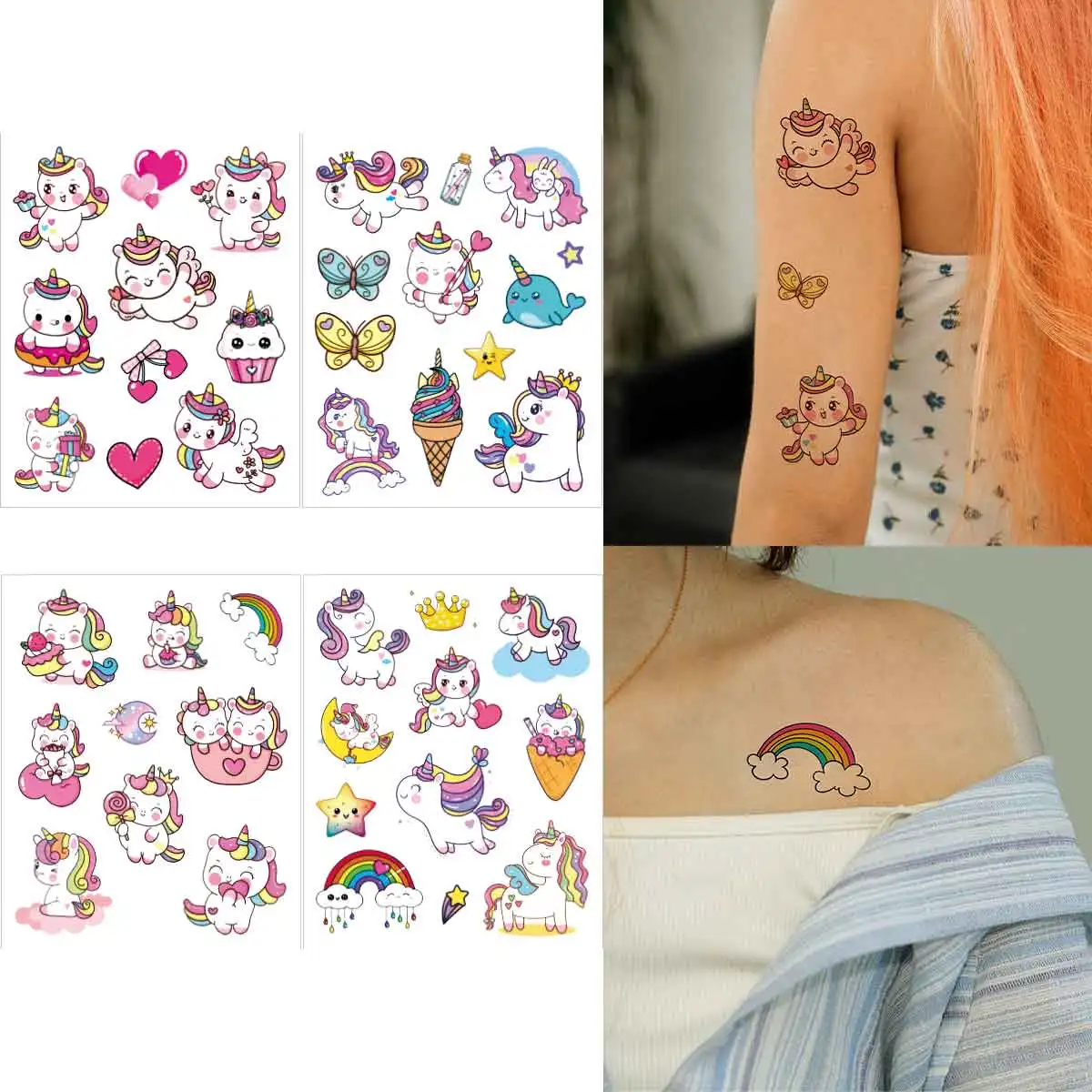 

4Pcs Watercolor Unicorn Horse Temporary Tattoo Stickers Women Men Bdoy Art Arm Legs Fake Cute Cartoon Water Transfer Tattoo