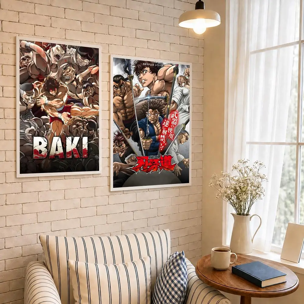 Anime B-Baki The Grappler Poster PP Self-Adhesive Waterproof Wall Decor for Bedroom,Living Room,Dorm,Bar Aesthetic Decor Gift