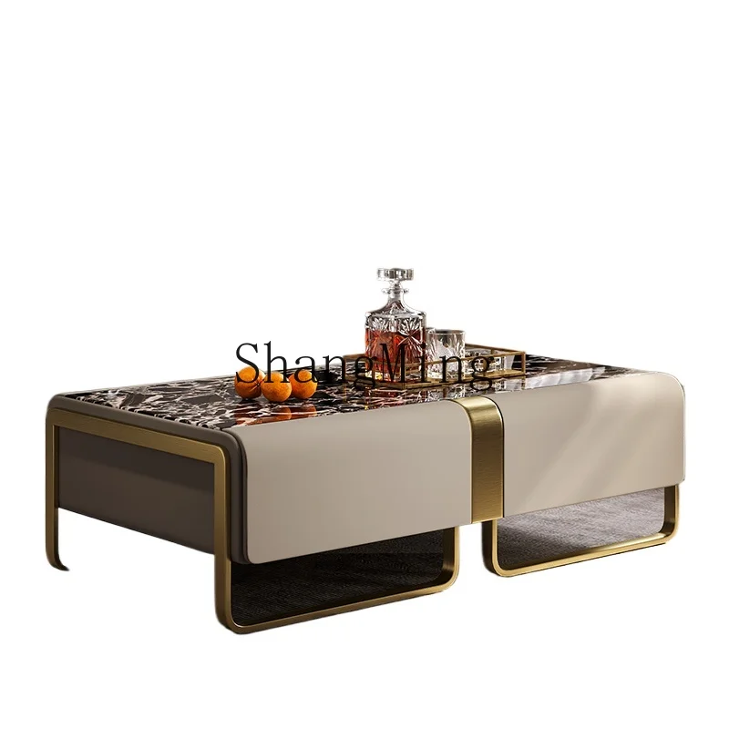 

LXY household simple small apartment coffee table model room high-end furniture villa large flat marble coffee table combination