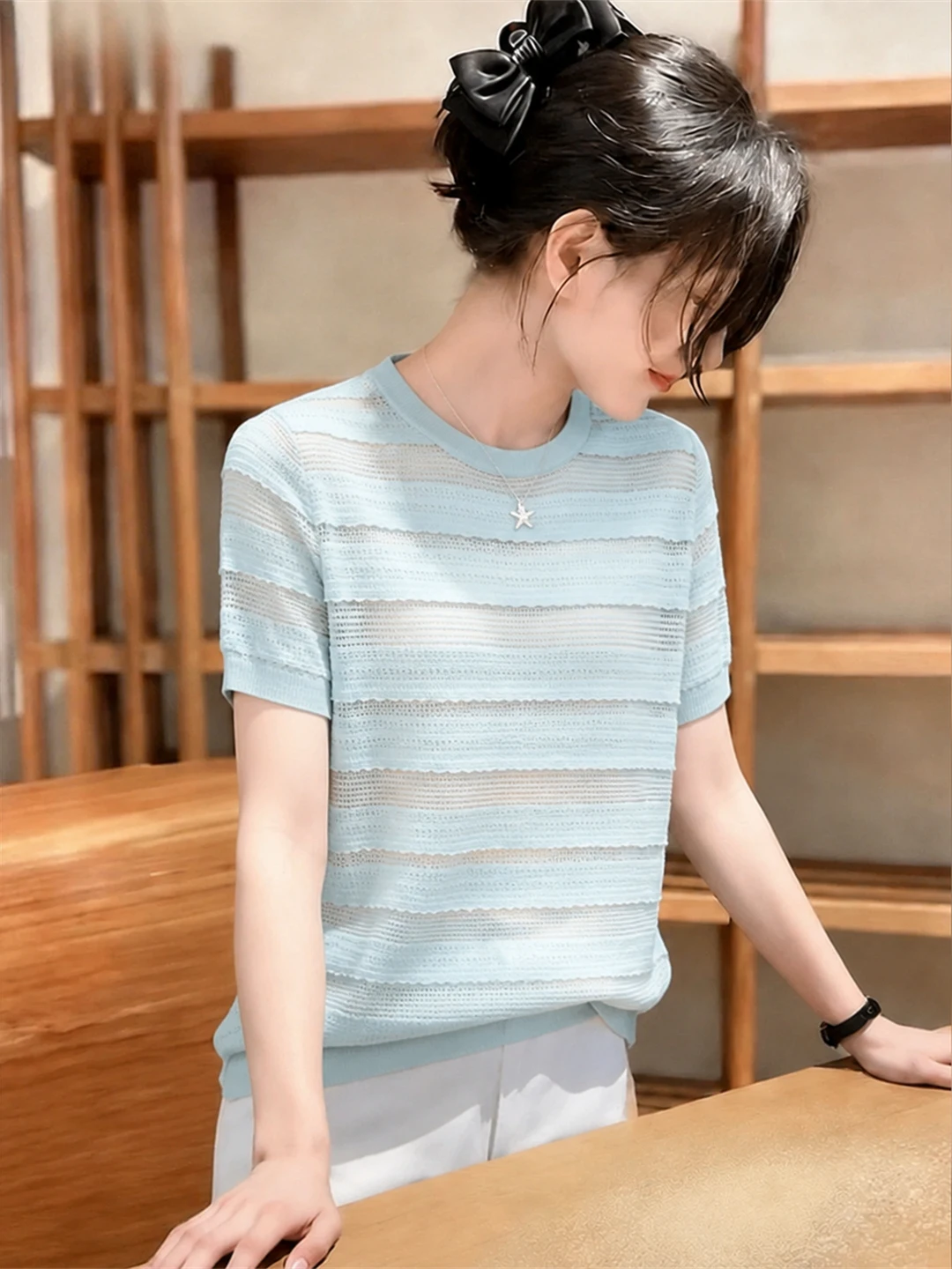 

Chic Korean Style Short Sleeve T-Shirt Women's Sweet Looking White Summer New Commute Top Small Shirt Female