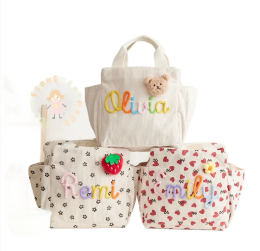 Personalized New Corduroy Hand-held Insulated Iunch Bag With Large Capacity For Office And Student Picnics