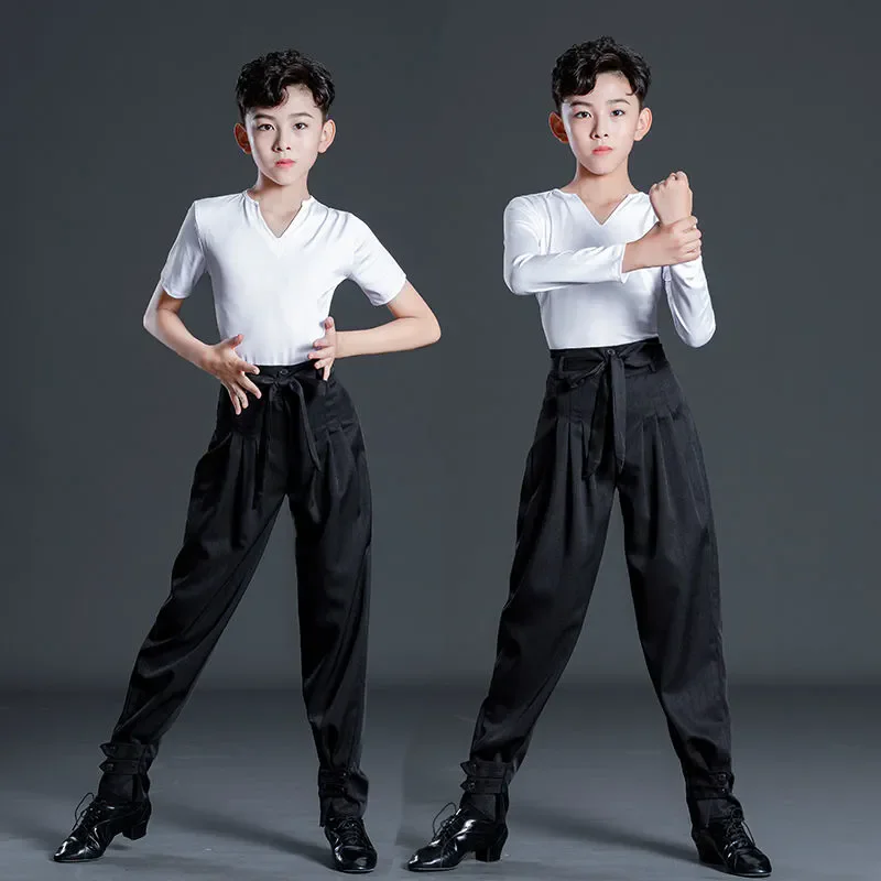 New Arrival striping boy Latin Dance Pants boys black Ballroom Dance Pants Children's lace-up waist Cha Cha/Rumba/Samba Pants