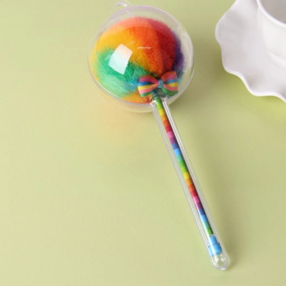 

5 Pcs Pom Pom Ballpoint Pens Rainbow Writing Cute Stationery Gifts for Students Smooth Writing Experience