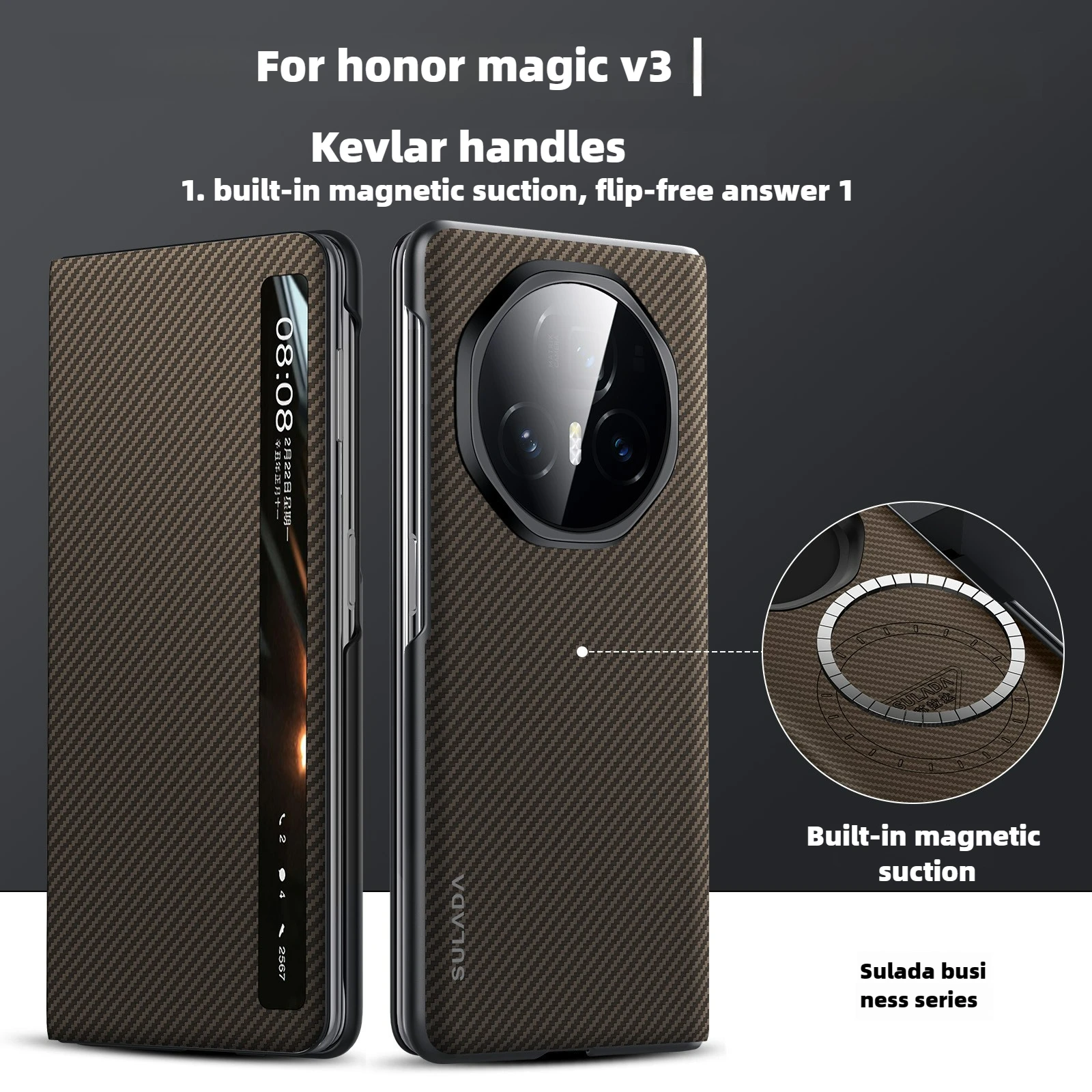 

Carbon Fiber 600D Textured Matte Case For Honor Magic V3 Vs3 Magnetic Flip Cover Folding All Inclusive Protection Smart Window