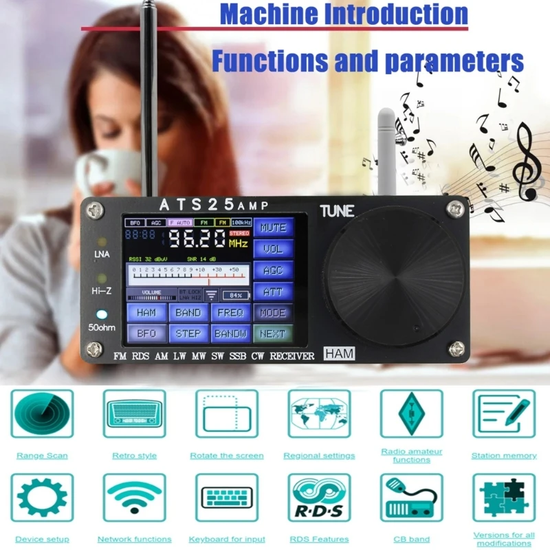 Color Display ATS25 AMP Receiver Shortwave Touching Screen and Spectrum Scanning Dropship