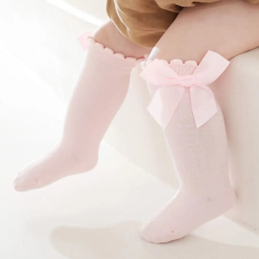 

2Pairs Outsole 13CM Soft Cotton Princess Socks Jacquard Bow Socks Ventilated Knee Socks Girls Students Baby ﻿