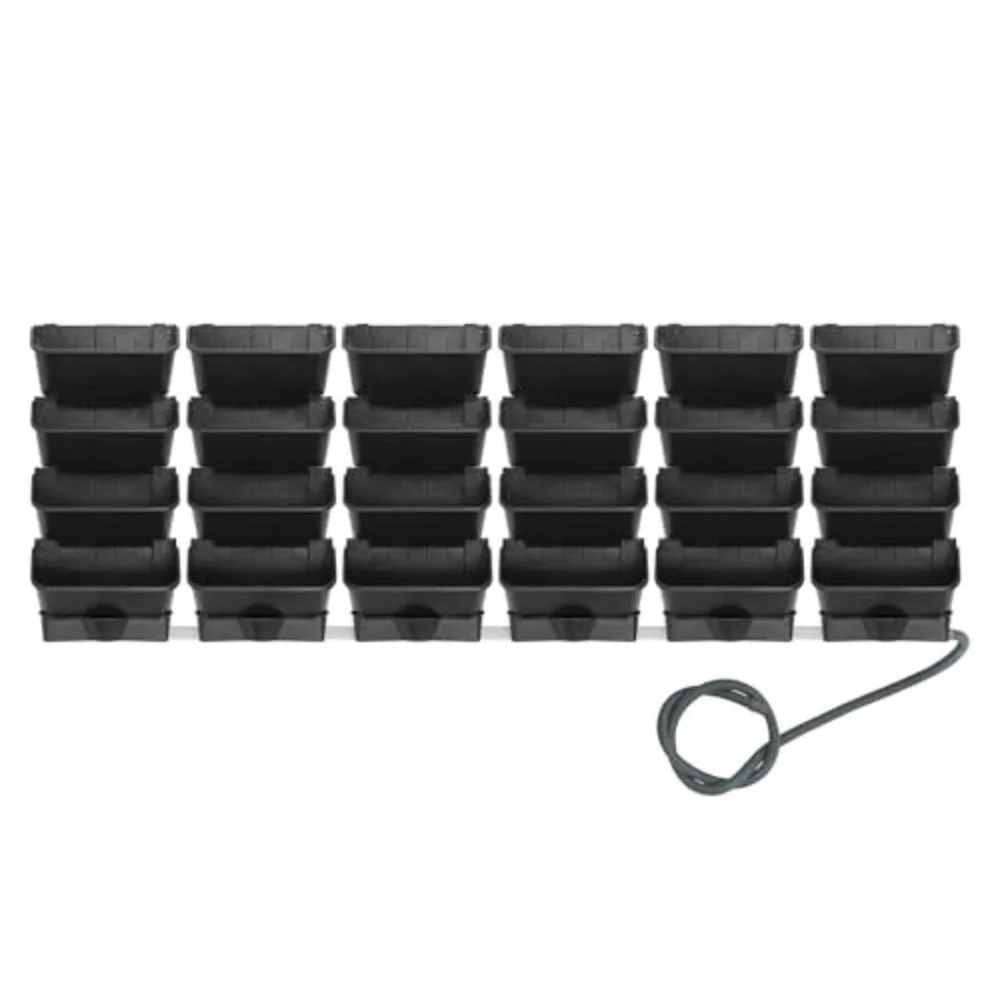 Wall-Mounted Vertical Planter With 24 Pockets, Black Pp Material, Auto Drip Irrigation, 154Lbs Max Load, Splicable Buckle, Drai