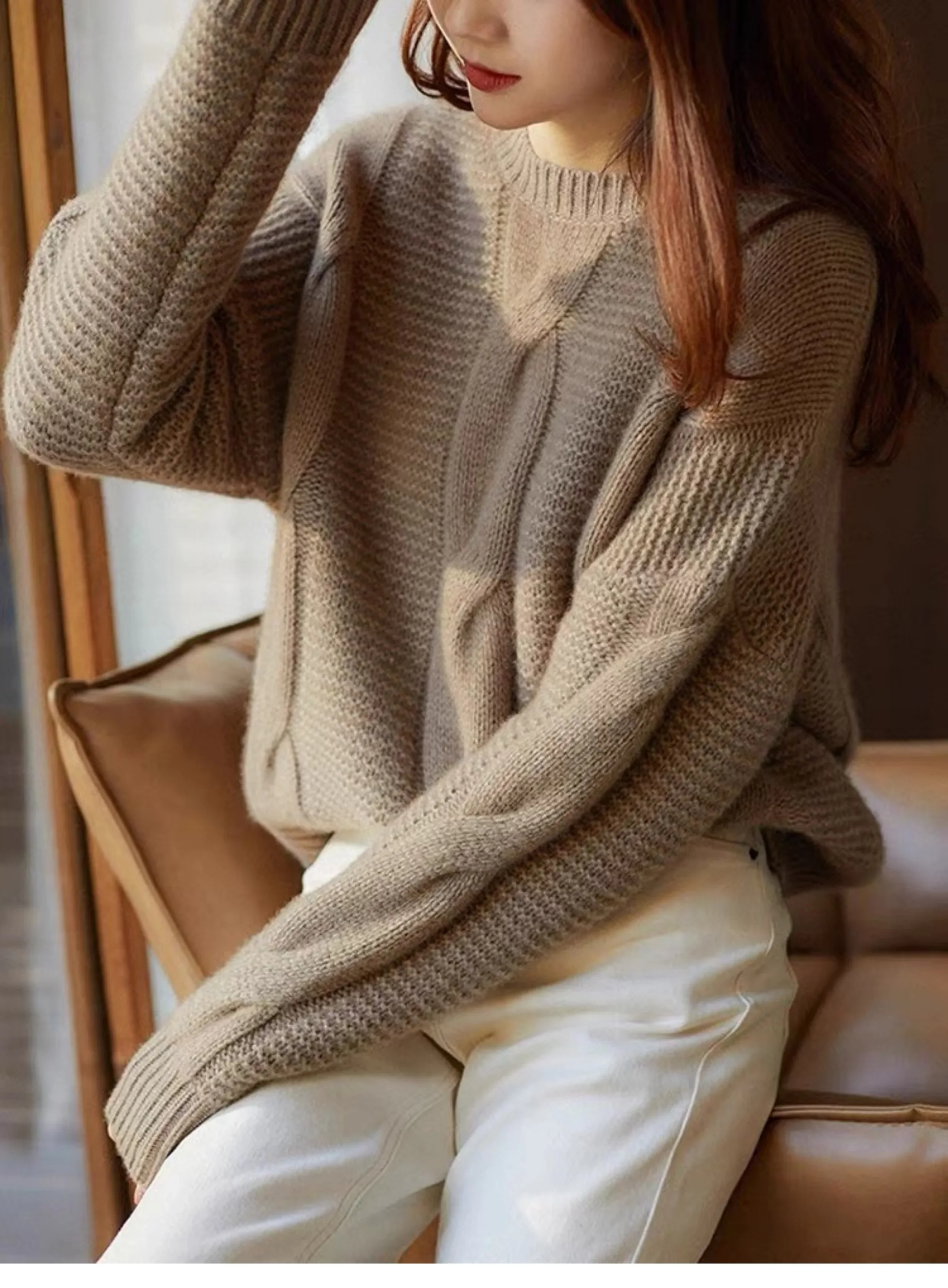 Women\'s 100% Pure Cashmere Sweater Loose Fit High-End European Style Thick Heavy Industry Lazy Wind Autumn Winter Essential