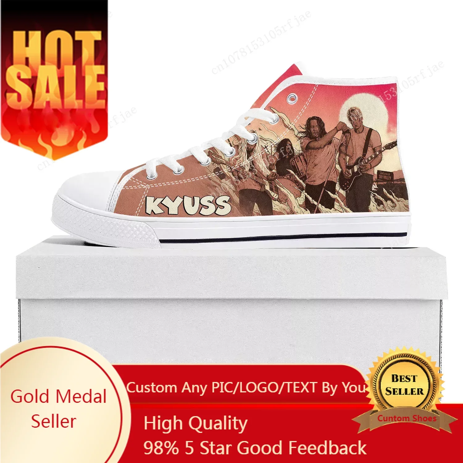 Kyuss Metal Rock Band Zapatillas altas de alta calidad para hombre, mujer, adolescente, zapatillas de lona, zapatos casuales para parejas, zapato personalizado blanco