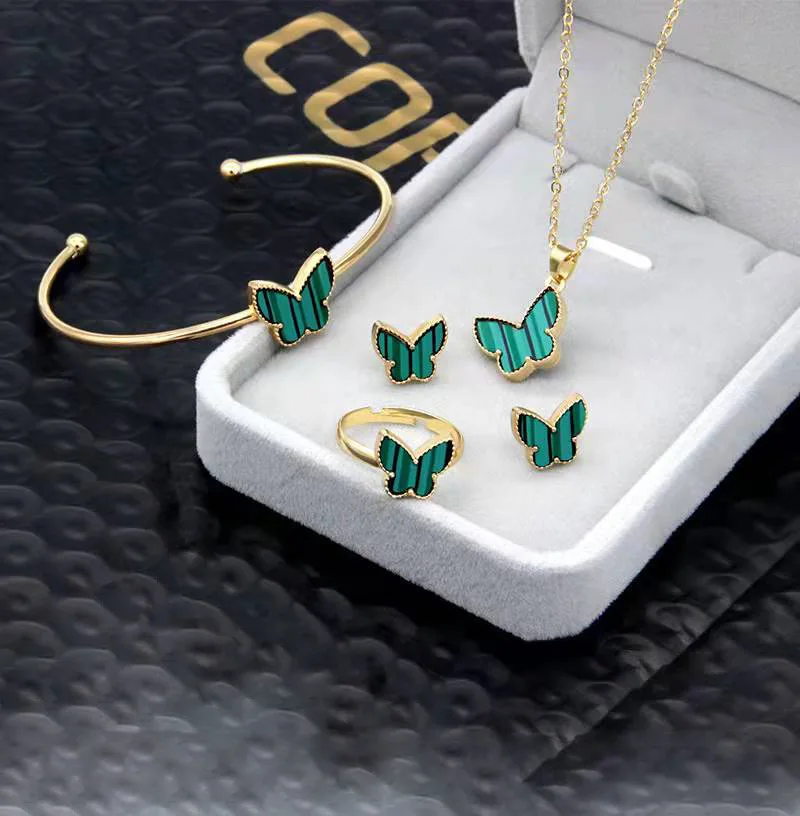 4pcs Butterfly Decor Jewelry Set Necklace & Ring & Earrings