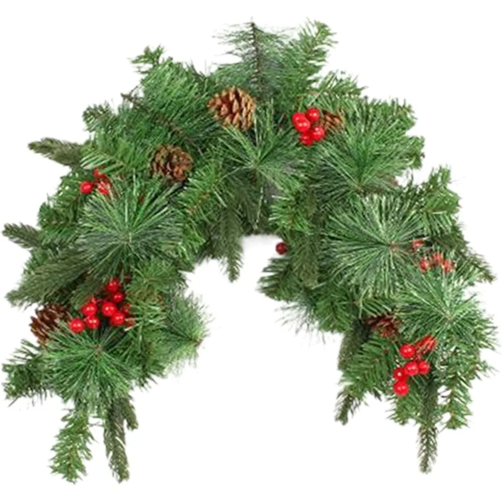 

35-дюймовый предварительно освещенный рождественский почтовый ящик с сосновой шишкой и красными ягодами, искусственная гирлянда с подсветкой по времени