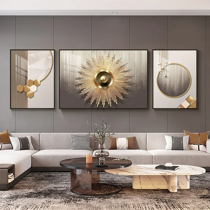 Sunflower 3D three-dimensional triptych living room modern simplicity high sense atmosphere sofa background wall decorative