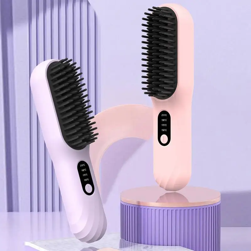 Hair Straightener Comb Travel Wireless Hot Comb Multiple Temp Settings Hair Styling Tools Air Brush For Short Long Hair