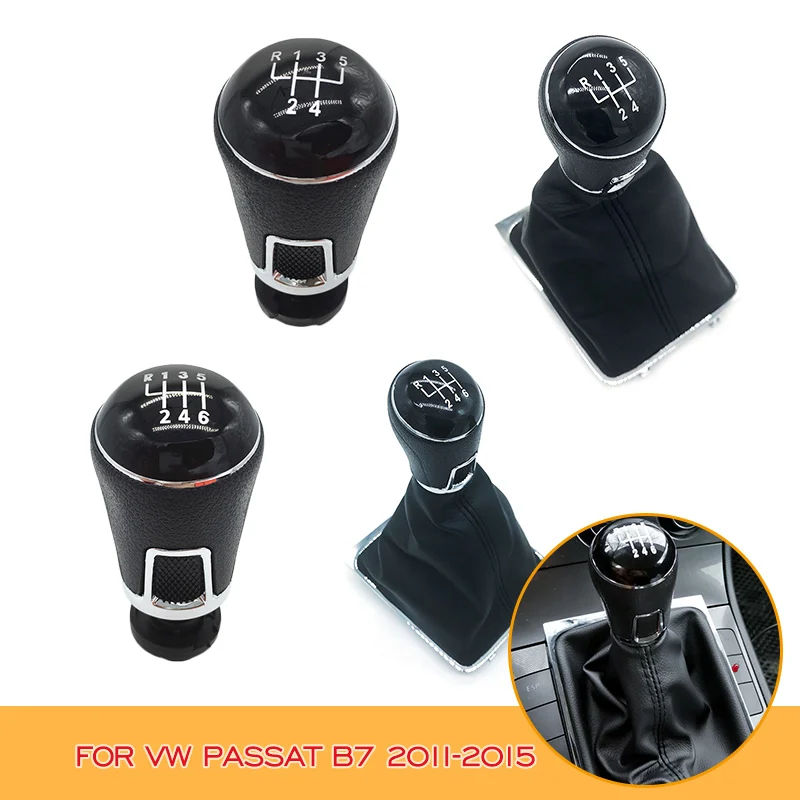 

5/6 Speed Car Gear Shift Knob Head Lever Stick Gaiter Boot Cover Collar For Volkswagen VW Passat B7 2011 2012 2013 2014 2015