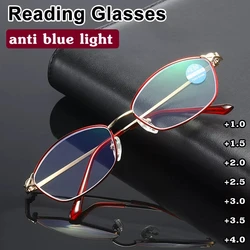 Fashion HD Reading Glasses Women Blue Light Glasses Metal Frame Radiation Protection Presbyopic Glasses +1.0 To +4.0