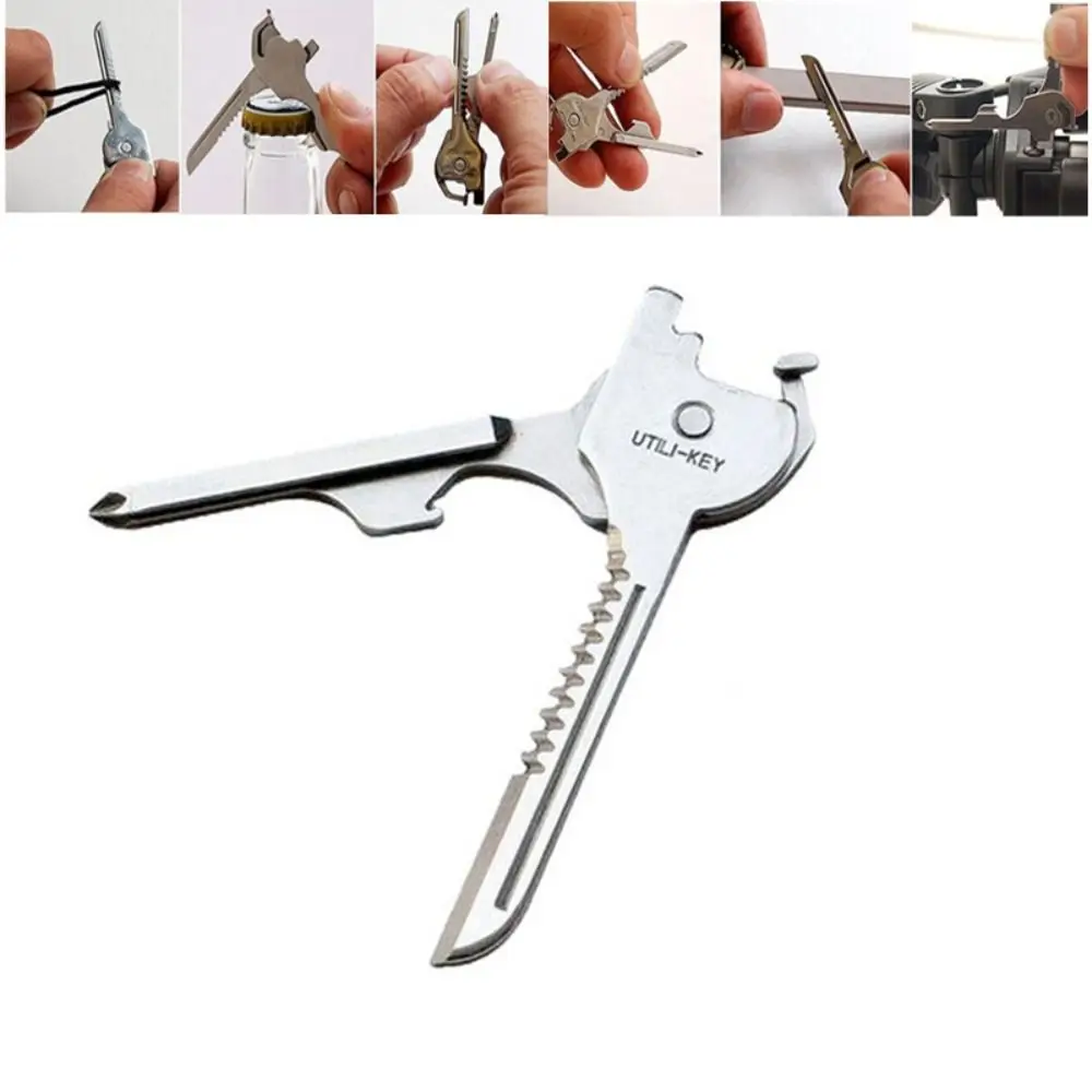 6 in 1 Multi-function Stainless Steel Keychain Screwdriver Ring Pocket Opener Kit Tool Multipurpose Foldable Hand Tool