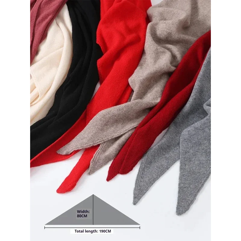 2025年トレンド 大判三角ショールスカーフ 100%ウール レディース ニットアクセサリー ケープ カジュアル ソフト 暖かい カッパ コージー ブラック グレー レッド