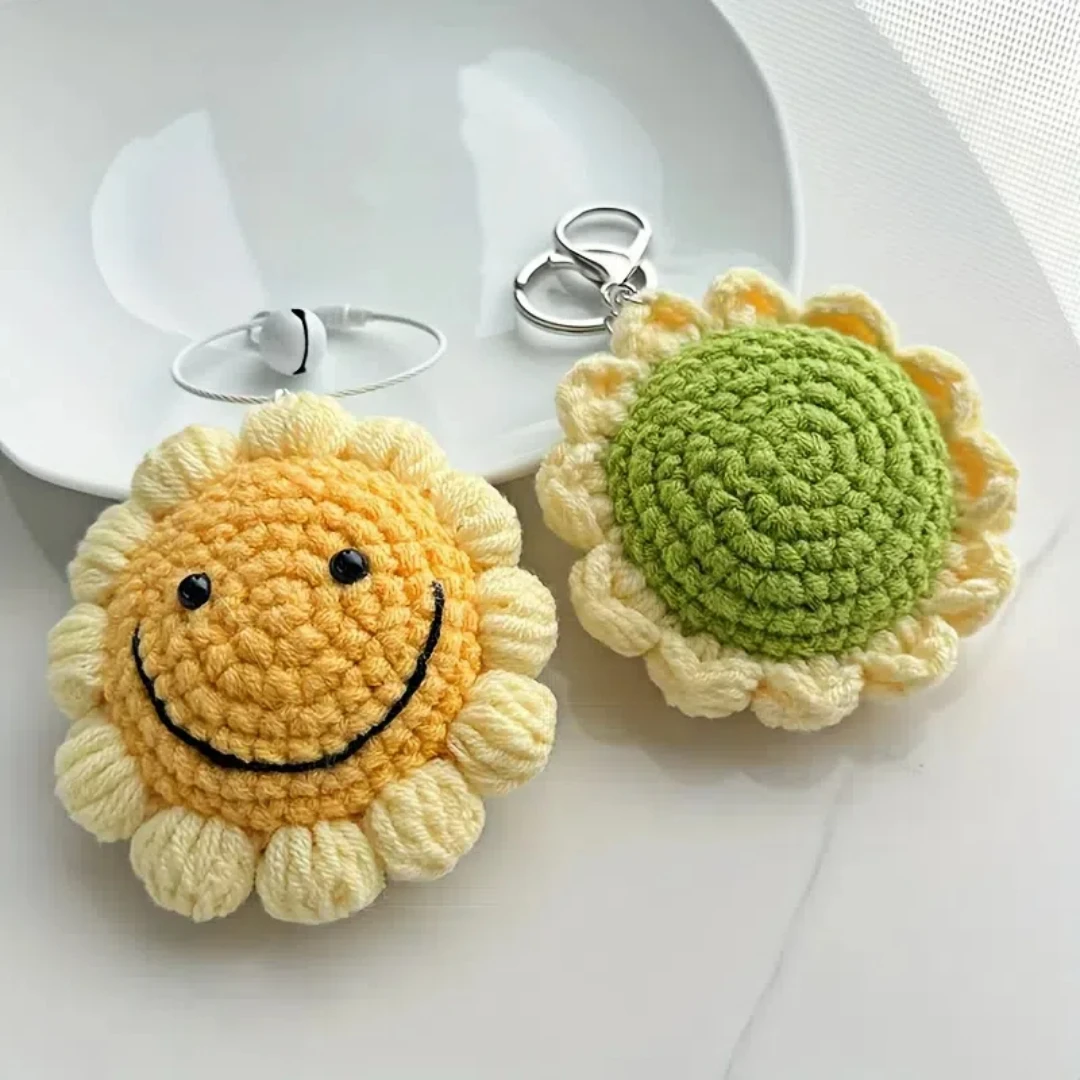 Smiley Sunflower Pendant  A Handmade Crochet Sunflower Keychain  A Super Cool Backpack Pendant  A Small Gift  The Best Gift