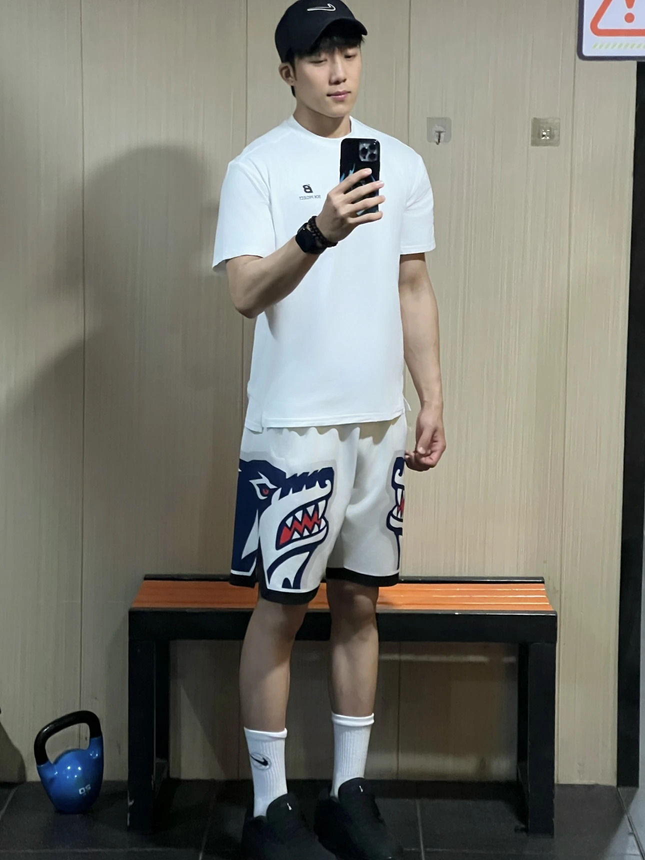

American Street Wolf Head Print Baskeall orts Men's Casual Fitn Training Below-Knee Length Youth Summer Faion