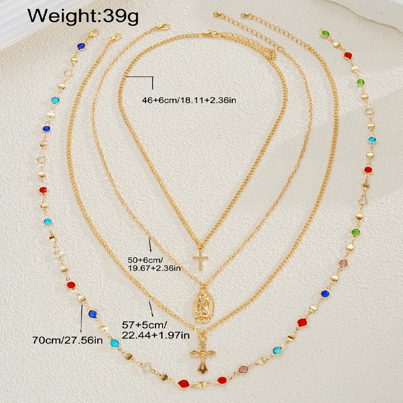 4Pcs/Set Cross Colorful Crystal Necklaces For Women Simple Gold Silver Color Y-Shaped Pendant Necklace Set New Christian Jewelry image 6