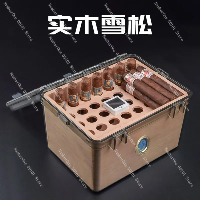 Cedar Cigar Humidor 69% RH Humidifier Professional Sealed Storage Box Desktop Wooden Display Case with Hygrometer