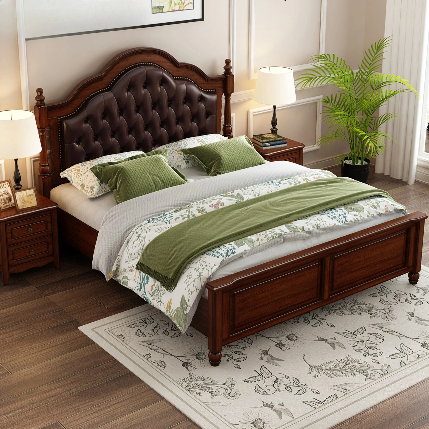 Mahogany core wood fully solid wood bed, master bedroom double queen bed, princess bed, 1.8m upholstered wedding bed furniture