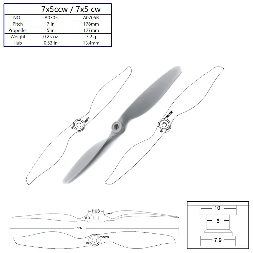 7inch 7X5 7050 CW CCW Nylon Glass Fiber Electric Propeller for Electric RC Airplane Quadcopter Multi-Rotor Racing Drone