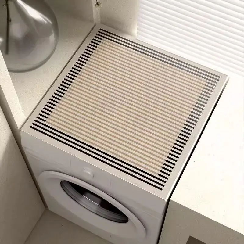 VIKAMA Gradient Thin Stripe Washing Machine Top Mat Neutral Wavy Line Print Waterproof Anti Dust Laundry Dryer Cabinet Pad Rug