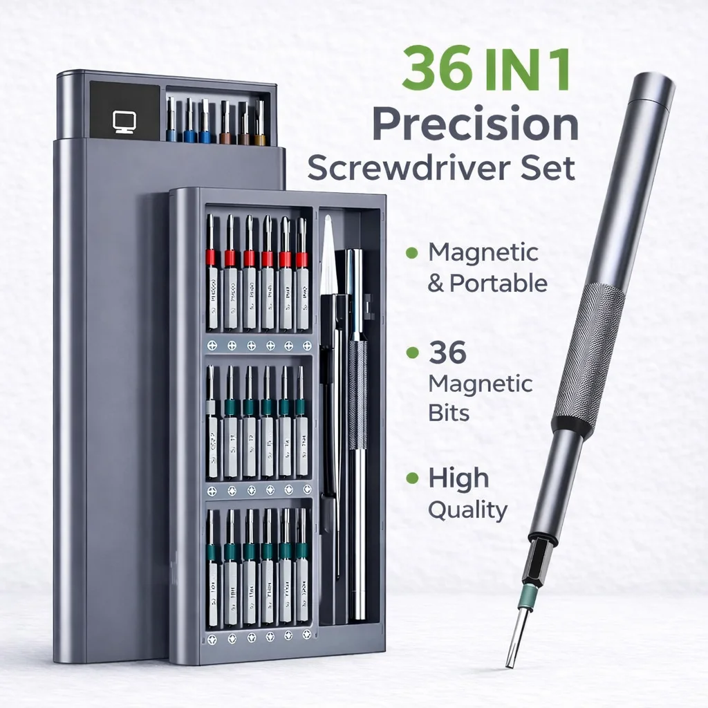 36 in 1 Precision Screwdriver Set S2 Steel Bits Magnetic Repair Tool Kit with Long Bits for Phone Laptop Camera Watch Electronic