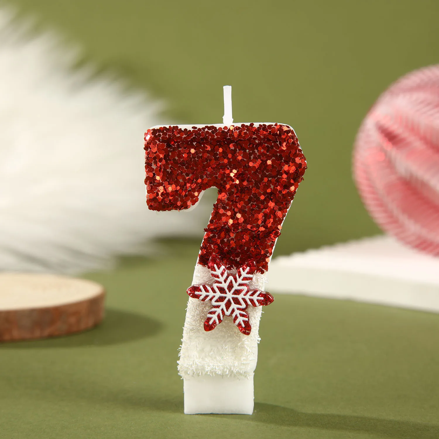 Red White Sequined Birthday Candles, 0-9 Cartoon Red Snowflake Digital Candles Dessert And Cake Plugins Festive Party Decoration