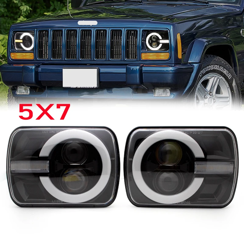 2 pcs 5x7 Inch Led Headlight Drl Turn Signal Led Headlamp for Toyota Pickup Truck Jeep Wrangler YJ Cherokee XJ Nissan 240SX.