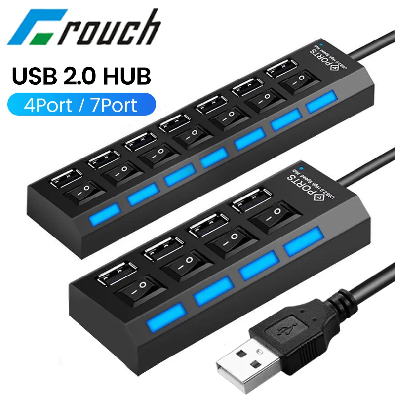 USB Hub Multiple Ports USB Extender Splitter Adapter Separate Switch High Speed USB 2.0 Hub For Computer Laptop Accessories