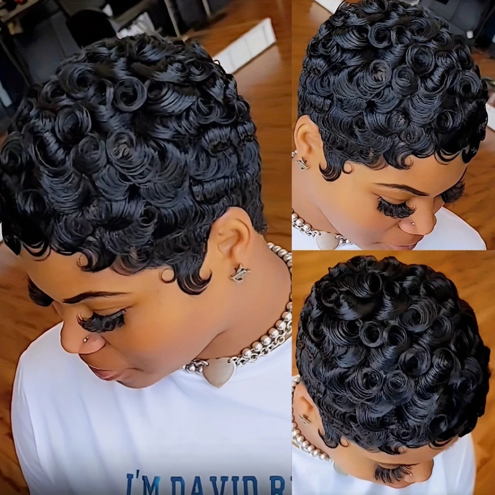 

Кудрявые волнистые парики с стрижкой пикси, бразильский парик из человеческих волос Remy для женщин, короткие вьющиеся волнистые парики, полностью машинное производство