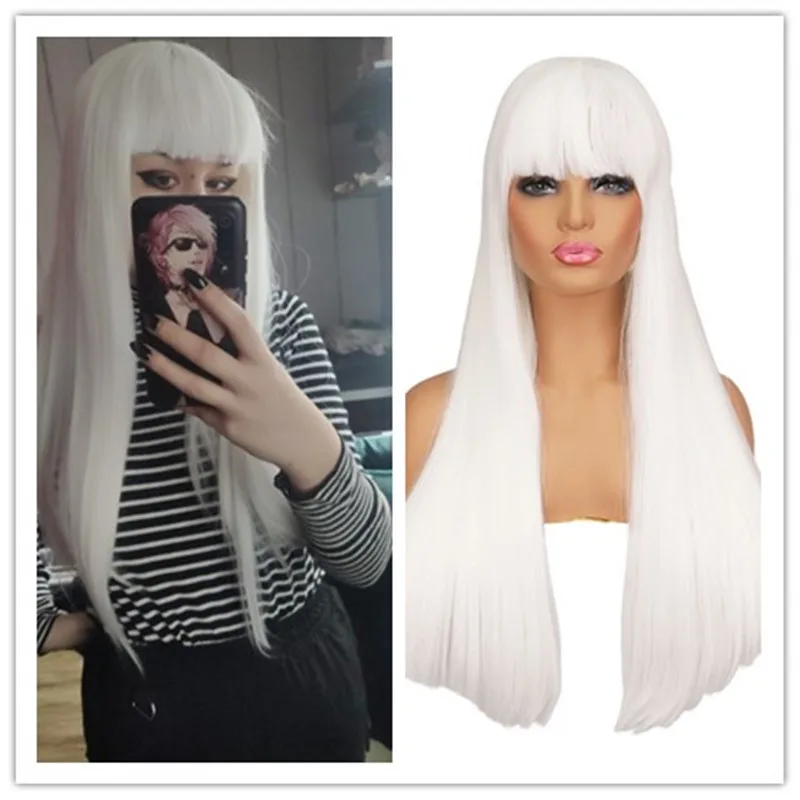 

SuQ Длинный синтетический прямой парик с челкой Черный, блондин, розовый, термостойкие парики из волос для женщин, косплей