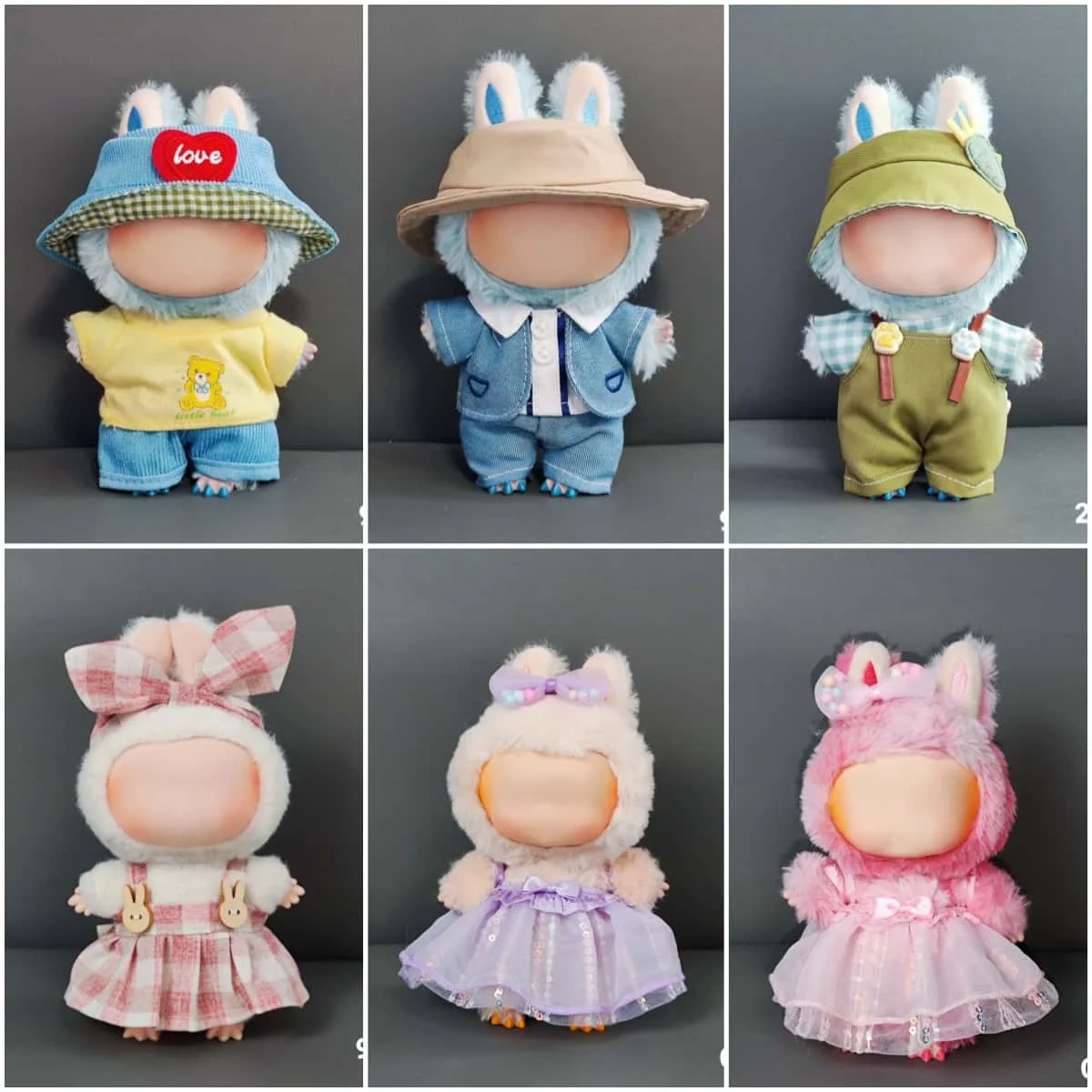 

17cm Labubu Clothes - Adorable Plush Doll Outfit Set (Striped Top + Overalls) | Cute Doll Fashion