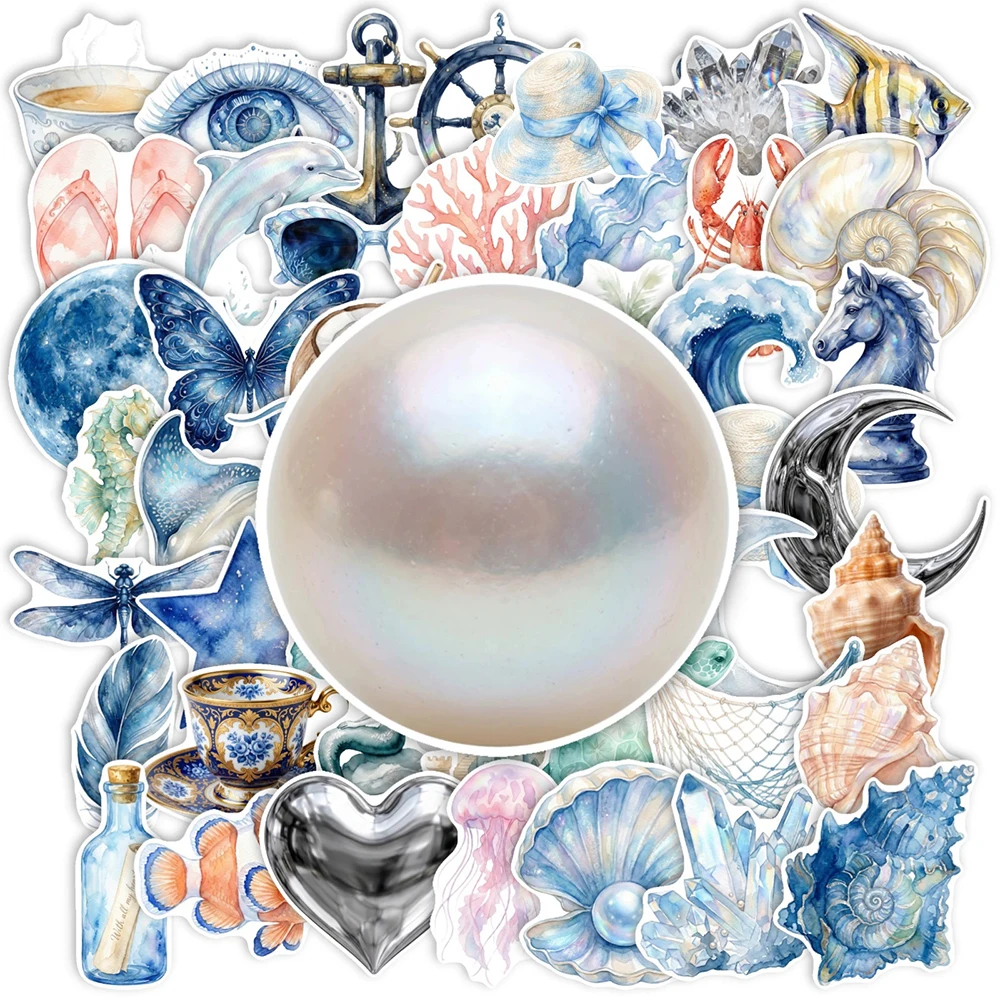 10/30/50pcs Cartoon Blue Watercolor Ocean Series Stickers Cute Marine Life Graffiti Decal for Stationery Helmet Car Cool Sticker