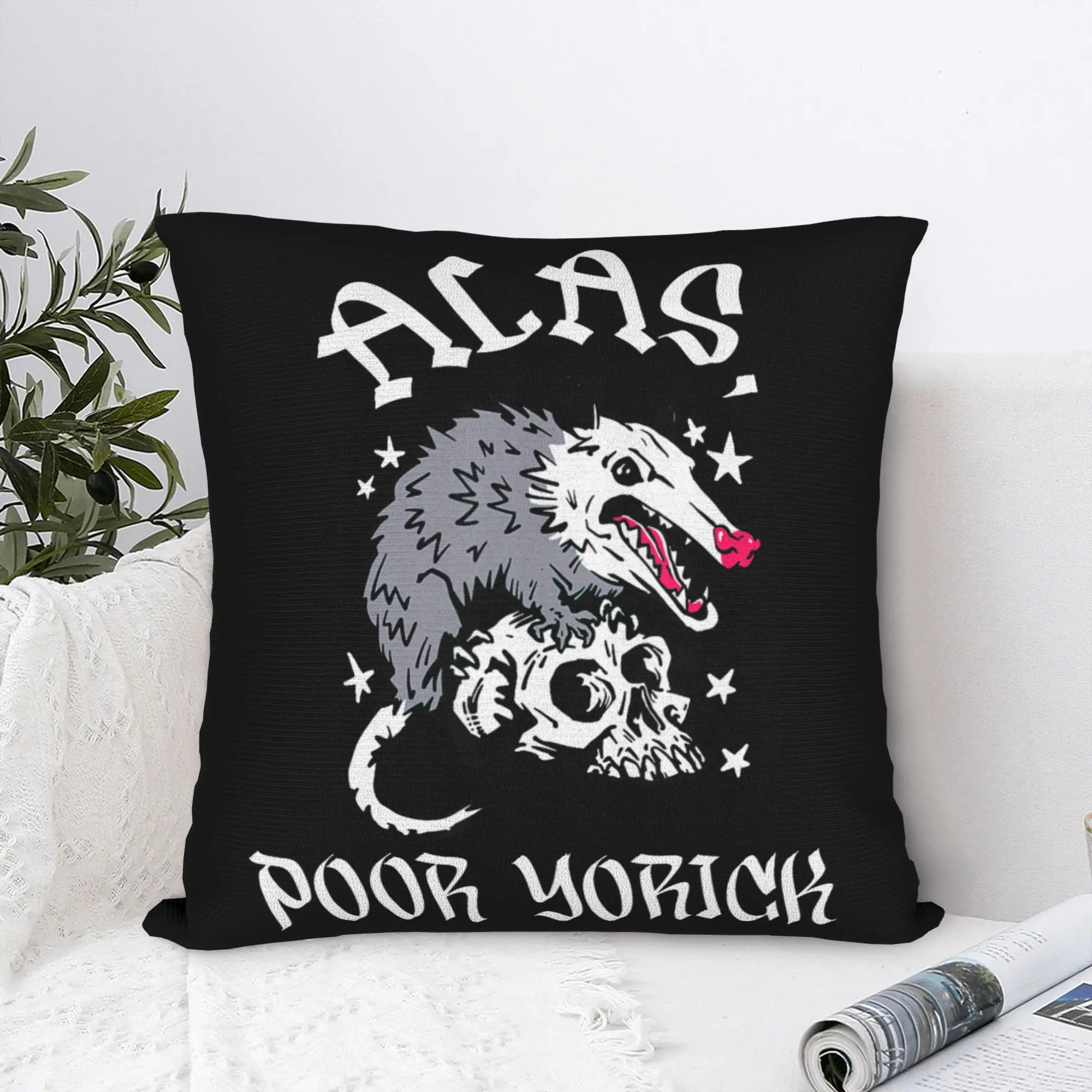 Possum Skull William Shakespeare Hamlet Pillowcase Printing Cushion Cover Decorations Alas Poor Yorick Throw Pillow Case Cover