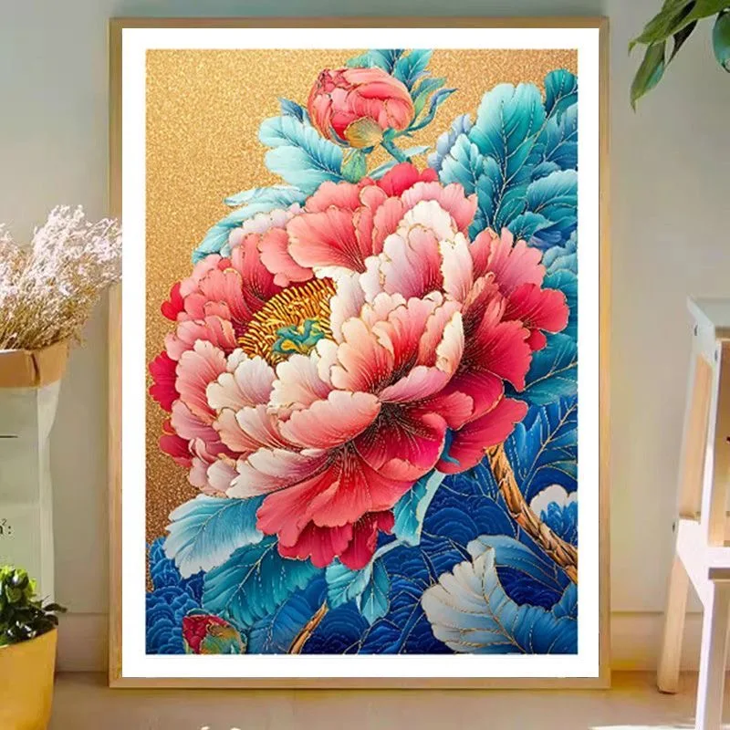 

70x50cm DIY Peony Cross Stitch Kit -Retro Royal Floral Embroidery Set for Needlework Handcraft Painting Wedding Decoration Gift