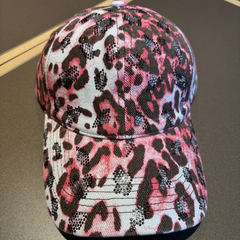 Rhinestone Leopard Print Ponytail Baseball Cap Outdoor Sunshade Duckbill Cap for Men and Women