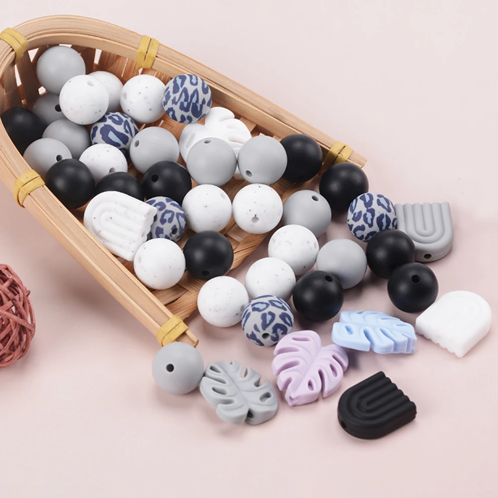 LOFCA Arch Shape loose silicone safe Round teeth Jewelry Treasure Flower Teething beads DIY Chew color baby teething BPA free