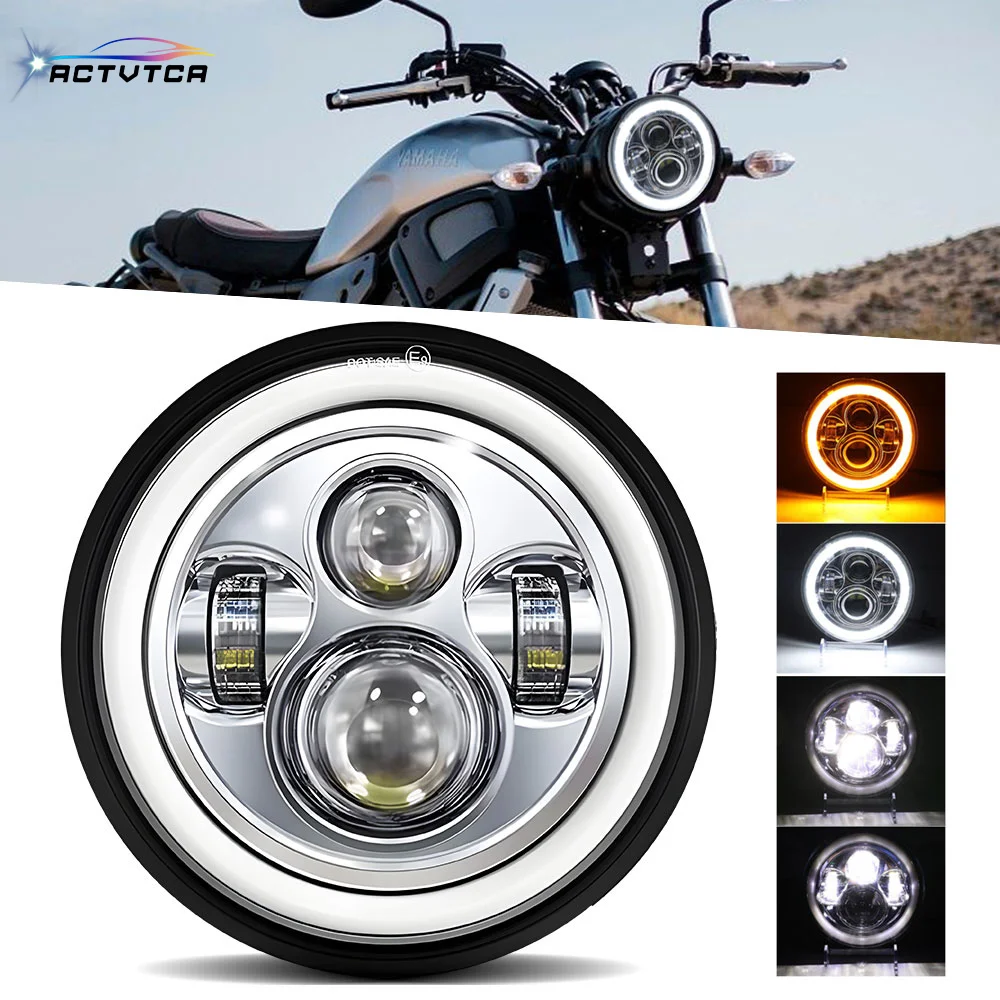 

ACTVTCA 1PC 7 Inch Car Motorcycle LED Headlight with DRL/Angle Eye Turn Signal Lo/Hi Beam Design Headlamp H4 7'' Round Headlight