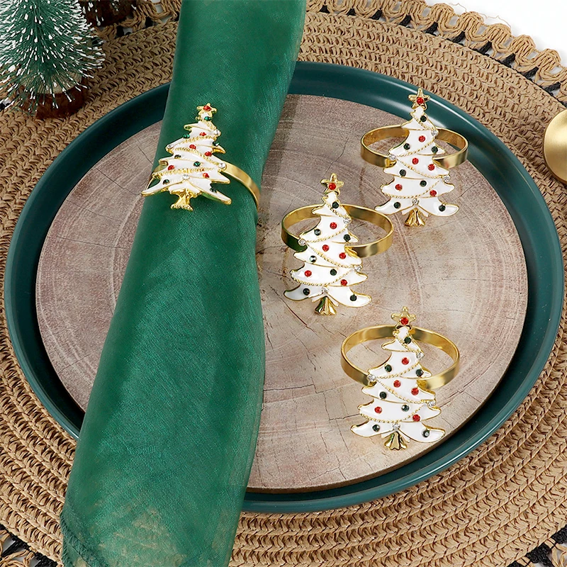 

6Pcs/set Christmas Napkin Holder Kitchen Dining Table Metal Napkin Ring Xmas Tree Napkin Buckle Creative Party Decoration