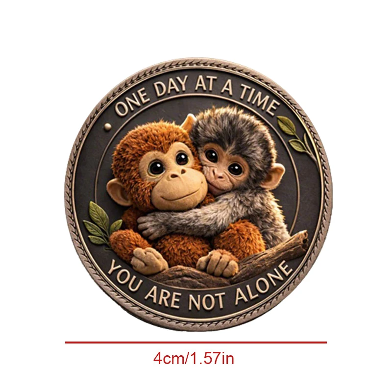 1PC Cute Monkey Encouragement Plating Bronze Commemorative Medal Coin One Day At A Time Metal Medal Challenge Coins