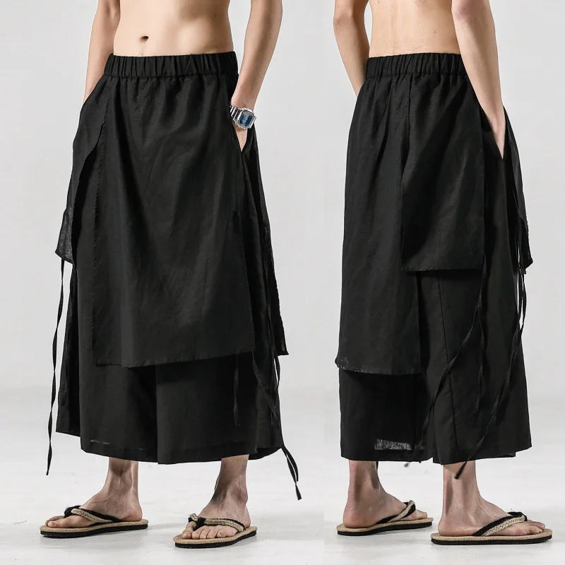 2024 Men s New YAMAMOTO-Style Linen Casual Pants Stylish Straightleg SkirtPants Japanese Style Culottes