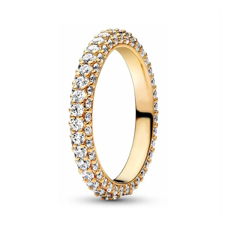 جديد 925 فضة كلاسيكي ذهبي اللون على شكل قلب تاج خاتم رائع فاخر لامع سحر المرأة مجوهرات مفاجأة الهدايا