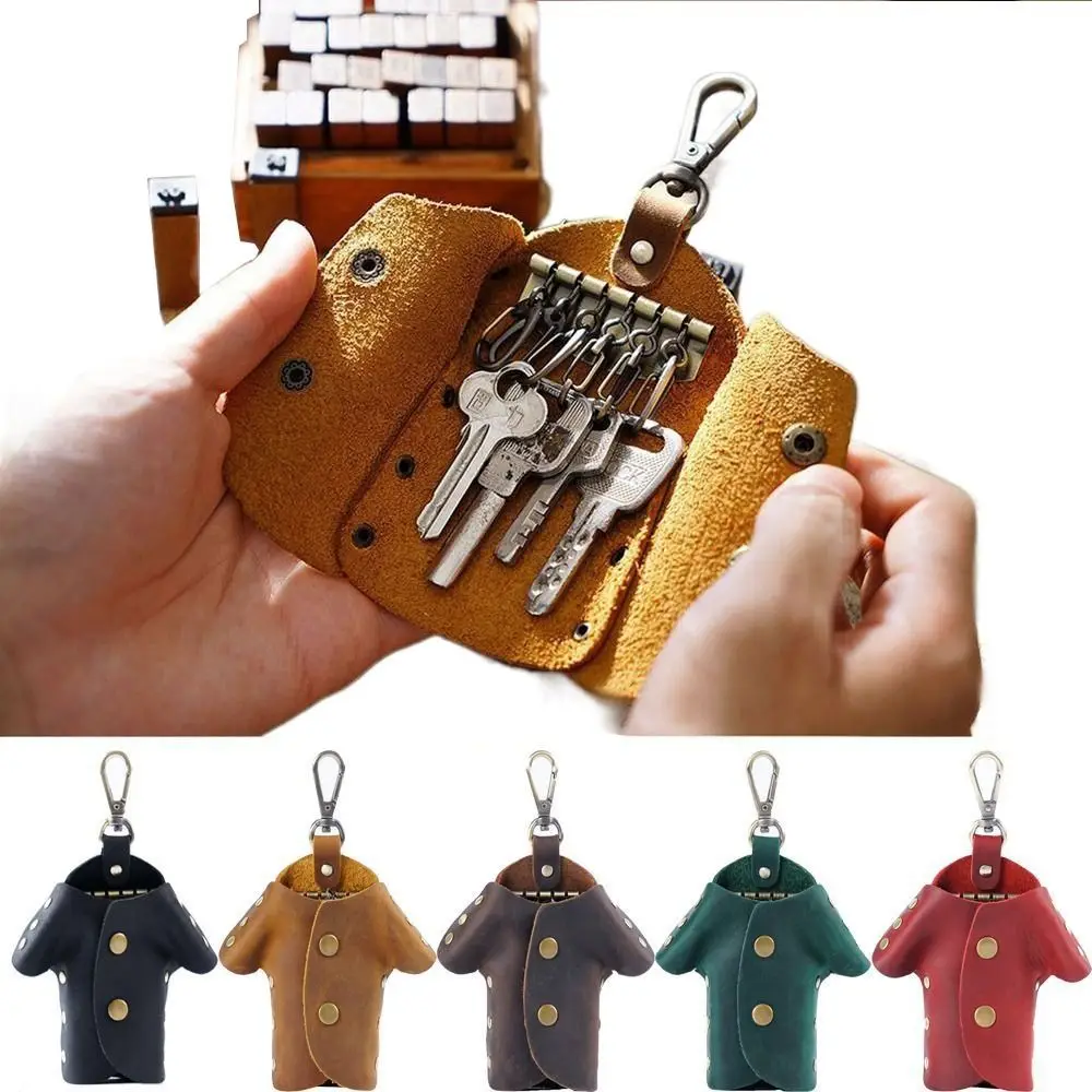 

Genuine Leather Creative Keys Storage Bag Clothes Shape Portable Key Chains Holder Large Capacity Protective