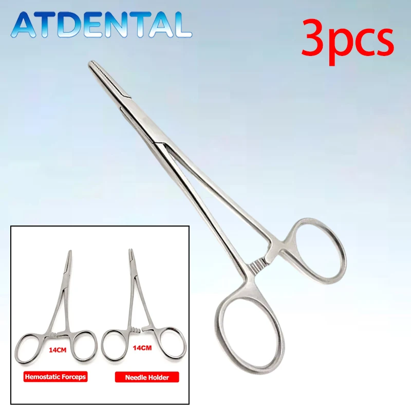

3pcs Professional Stainless Steel Needle Holder Hemostatic Forceps Straight 14cm for Dental Oral Surgery